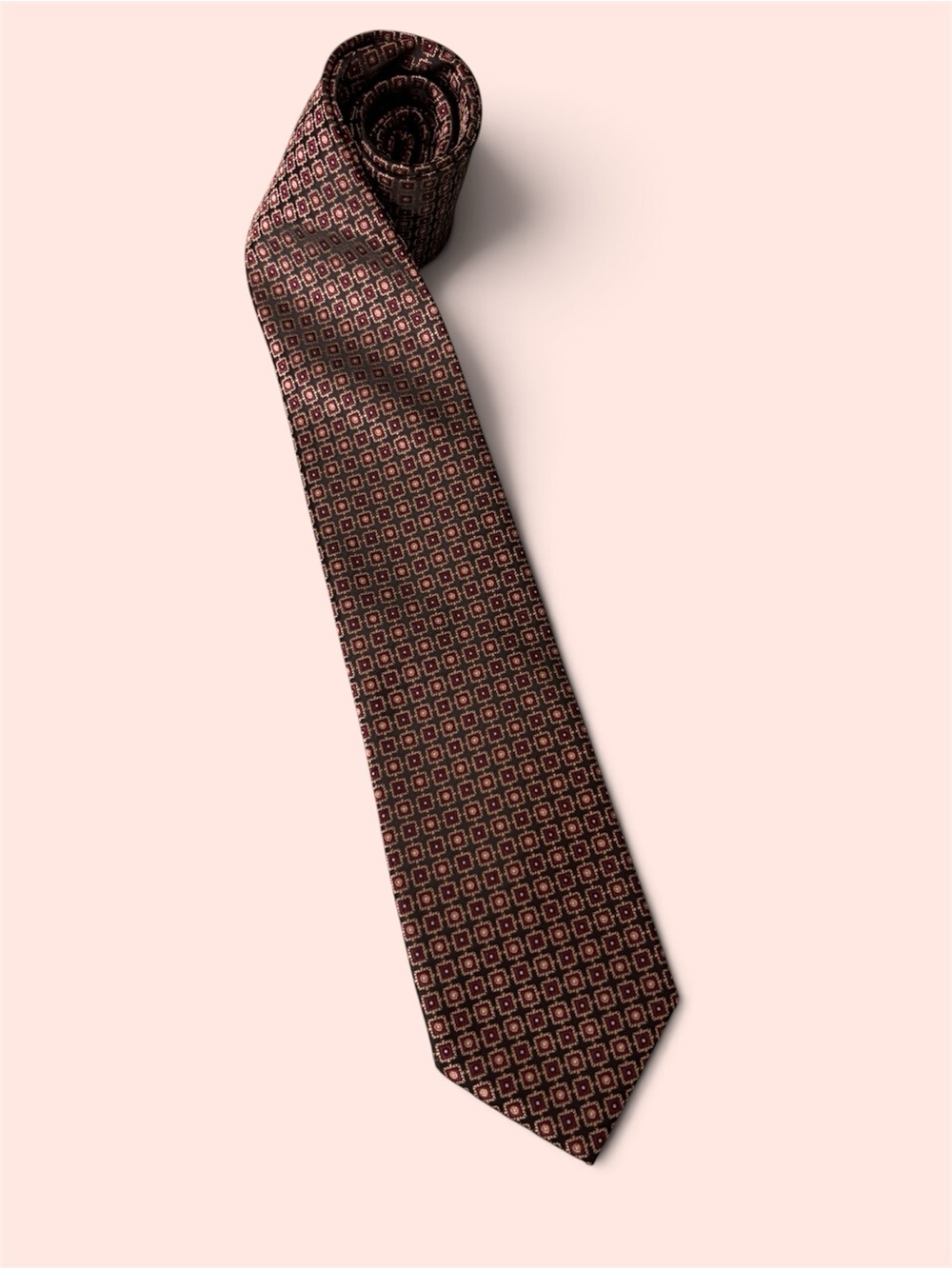 Colours  Mens Burgundy & Gold Geometric Silk-Feel Tie